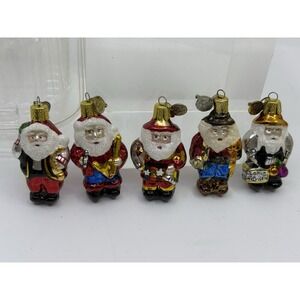 Kurt Adler Mini Christmas Ornaments Blown Glass Santa In Outfits Glitter Lot 6